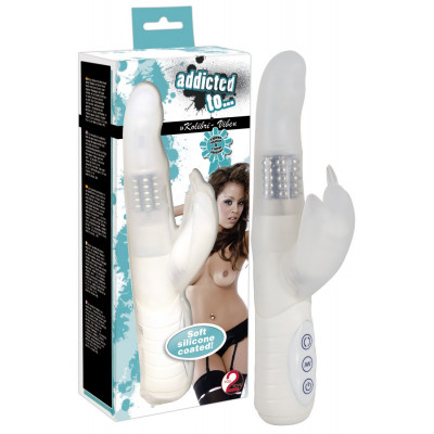 VIBRATORE E STIMOLATORE IN SOFFICE SILICONE \"ADDICTED TO VIBE\" BIANCO